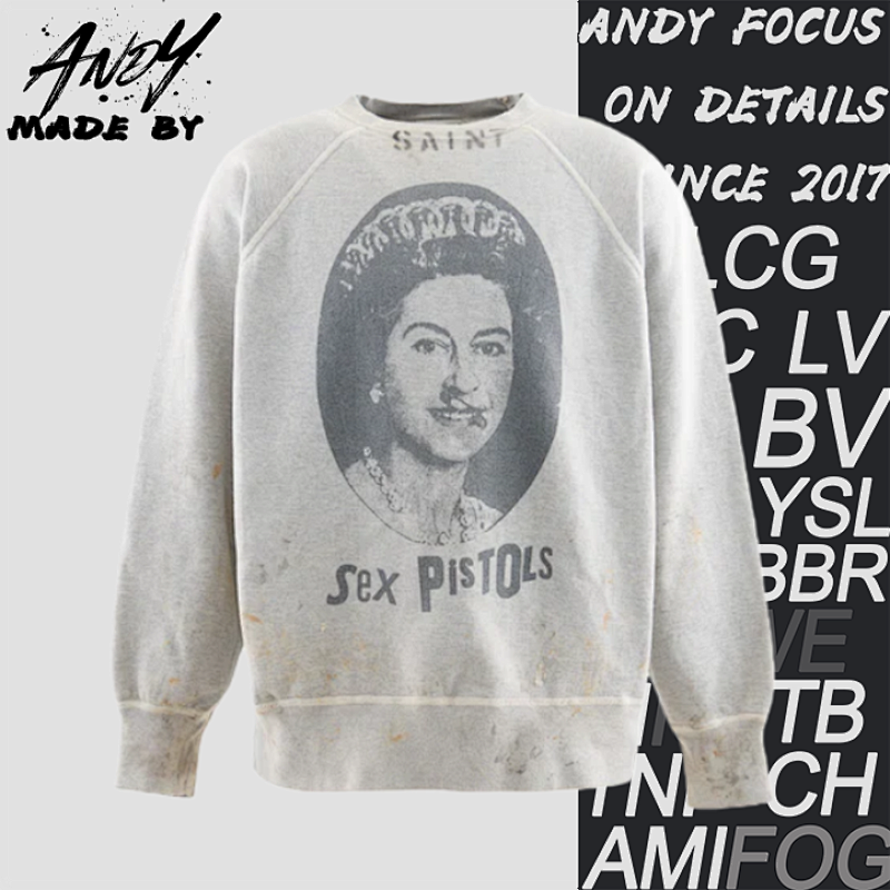 Queen Elizabeth Distressed Print Crew Neck Sweatshirt