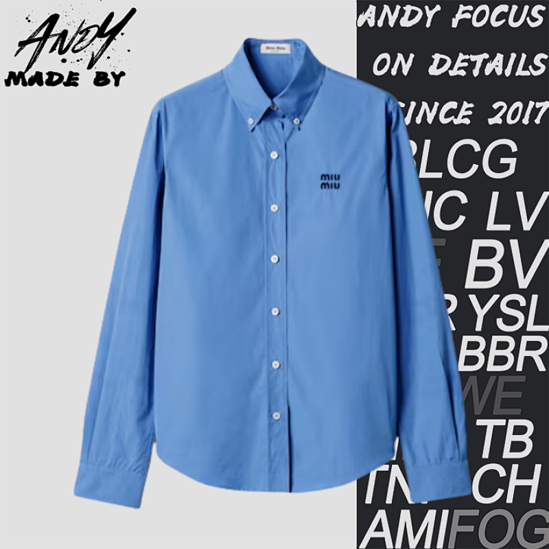 Miu Klein Blue Embroidered Shirt