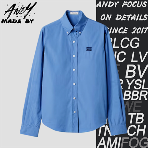 Miu Klein Blue Embroidered Shirt