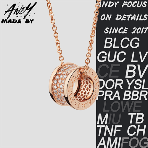B Bulgari Full Diamond Big Waist Necklace Rose Gold