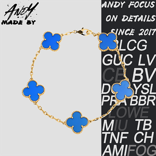 Fancy Blue Jade Marrow Five Flower Bracelet In Golden Yellow