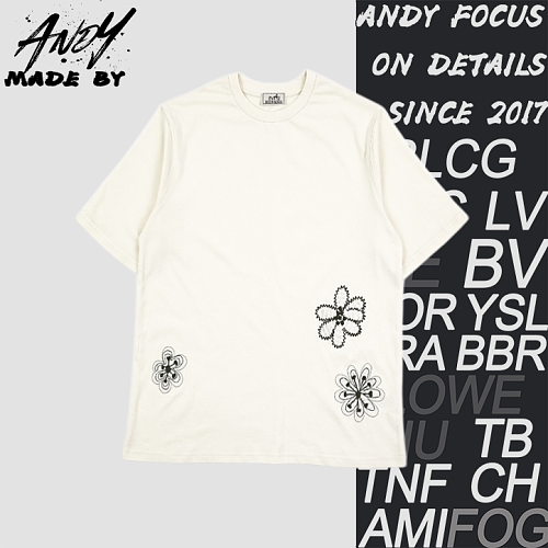 Off-White Wool Openwork Embroidered Round Neck Short Sleeve