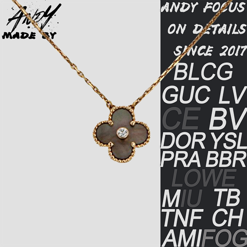 Vca Classic Single Flower Clover Diamond Set Necklace Rose Gold