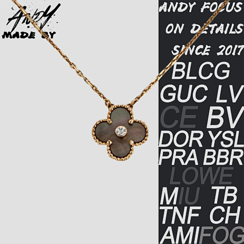 Vca Classic Single Flower Clover Diamond Set Necklace Rose Gold