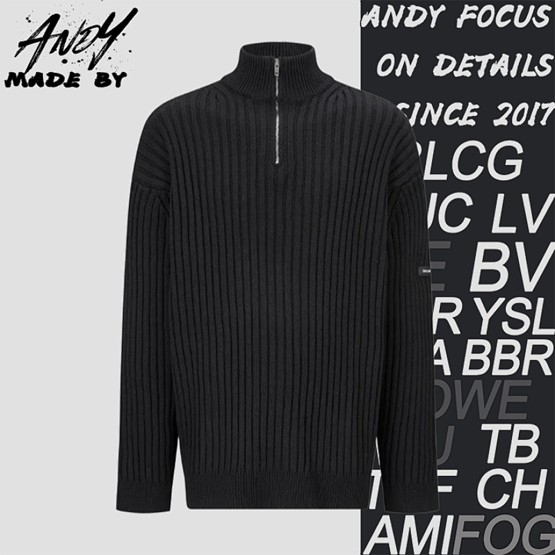 Vertical Striped Sweater With Sleeve Patch