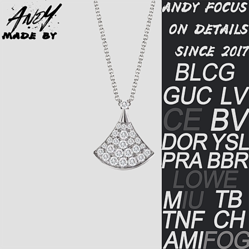 B Small Diamond Fan Necklace In White Gold