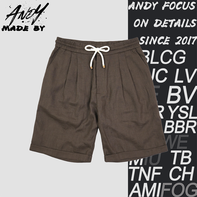 Tricolor Linen Pleated Shorts