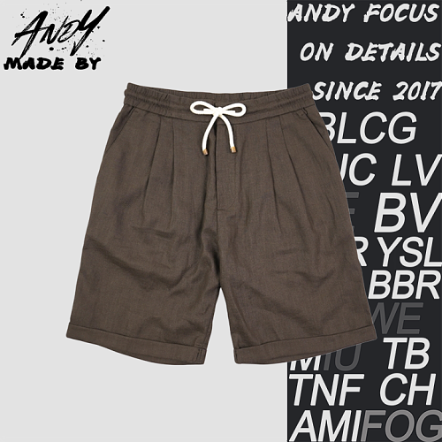 Tricolor Linen Pleated Shorts