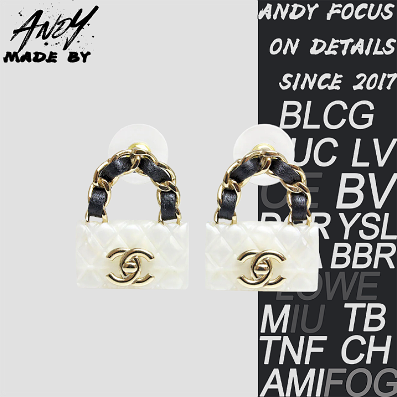 Chanel White Bag Earrings