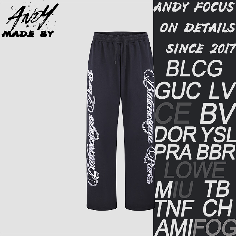 Cursive Baggy Embroidered Pants