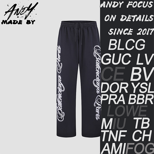 Cursive Baggy Embroidered Pants