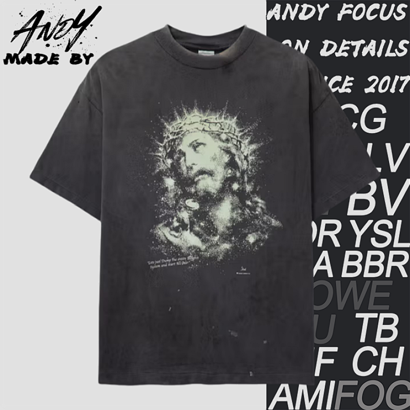 S M Luminous Thorns Jesus Print Short Sleeve