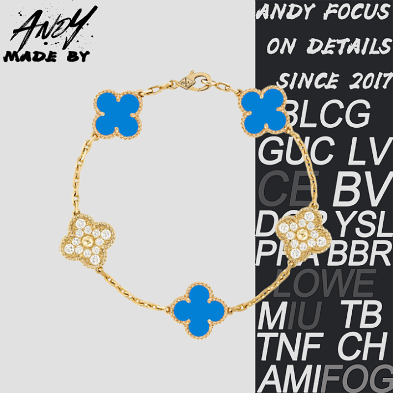 Fancy Blue Jadeite Simple Diamond Five Flowers Golden Color