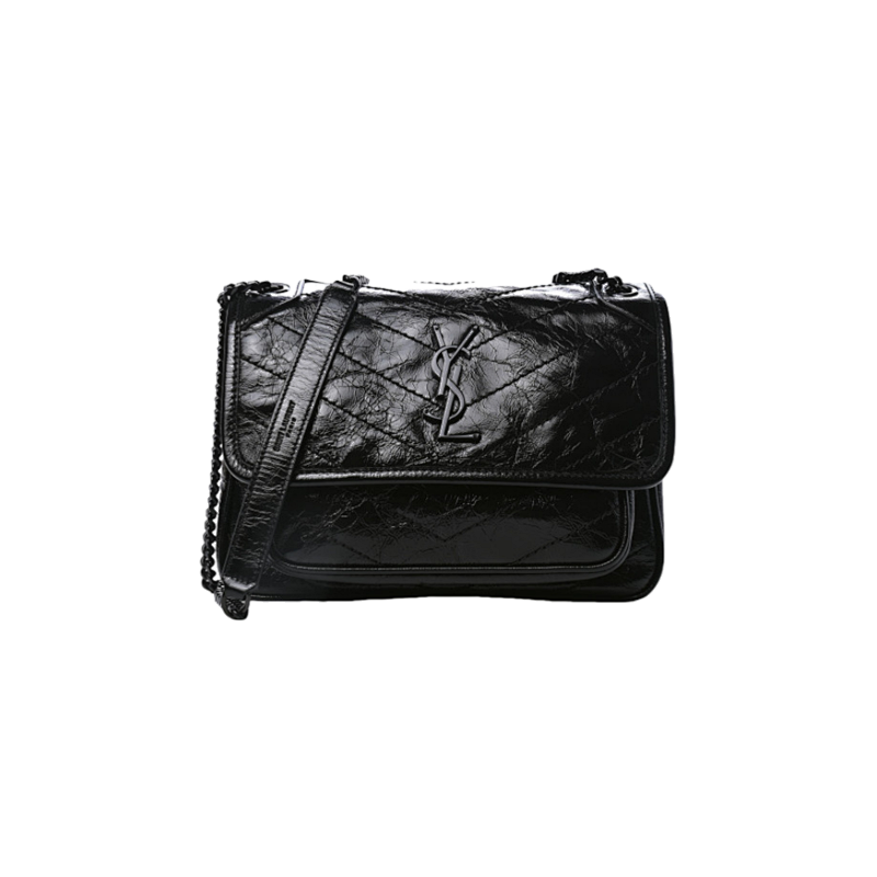 Chanel Y Niki Black Chain Black Label Crossbody Shoulder Bag Small Size