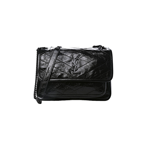 Chanel Y Niki Black Chain Black Label Crossbody Shoulder Bag Small Size