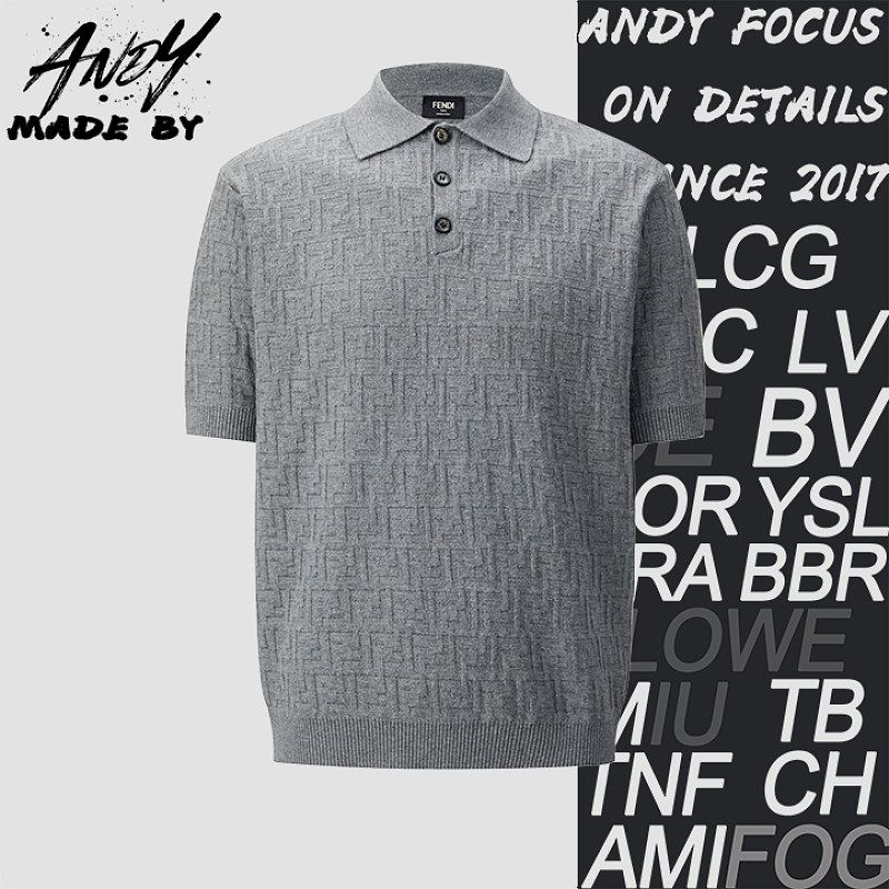 Double-F Jacquard Logo Knit Polo Shirt