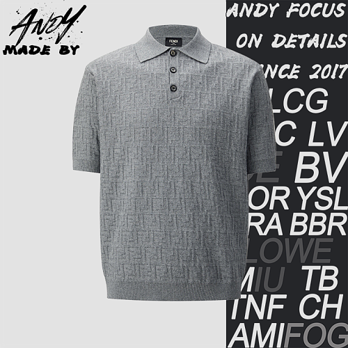 Double-F Jacquard Logo Knit Polo Shirt