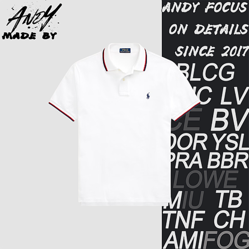 Red And White Trim Jacquard Collar Polo Short Sleeve