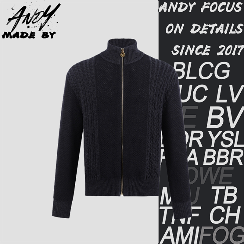 High-neck Pullover Zip-up Jacquard Knit Sweater
