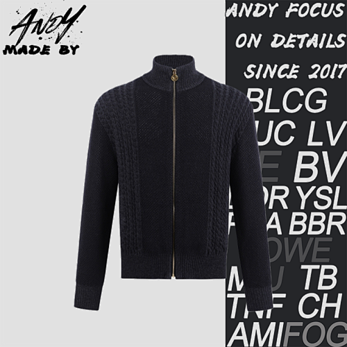 High-neck Pullover Zip-up Jacquard Knit Sweater
