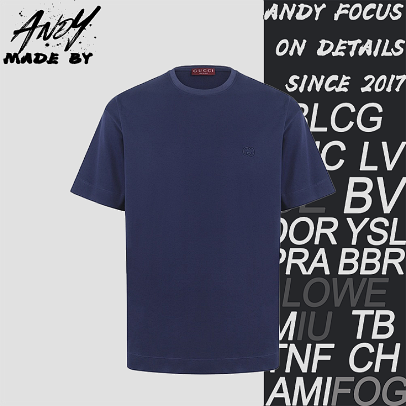 Gucci Crew Neck Double G Interlocking Embroidered Knit Cotton T-shirt