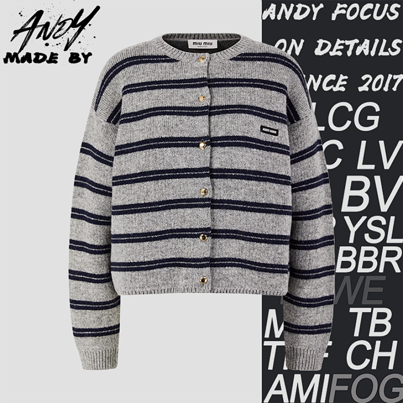 Gray Striped Cashmere Cardigan