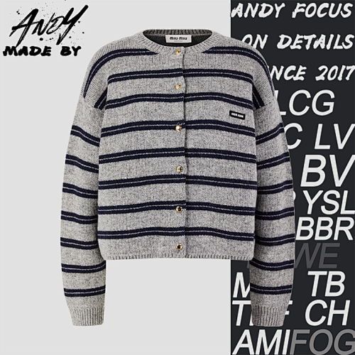 Gray Striped Cashmere Cardigan