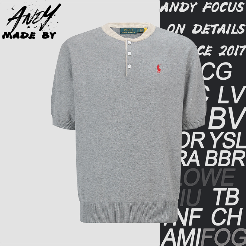 Henley Collar Embroidered Logo Knit Sweater
