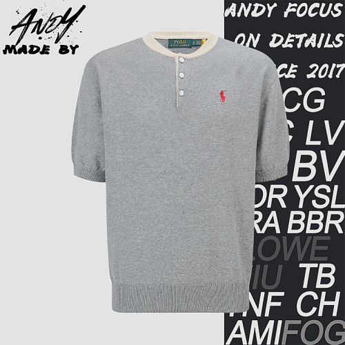 Henley Collar Embroidered Logo Knit Sweater