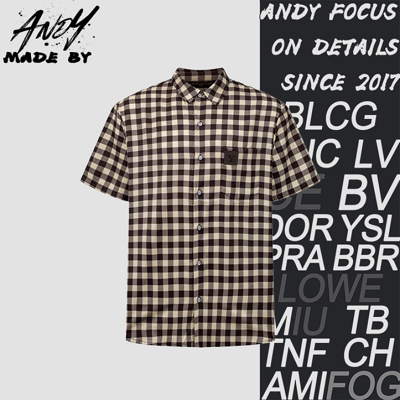 Apricot Brown Checkered Short-Sleeve Shirt