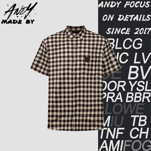 Apricot Brown Checkered Short-Sleeve Shirt