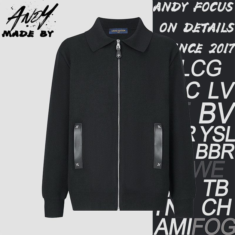 Louis Vuitton Leather Knit Wool Zip-Up Cardigan