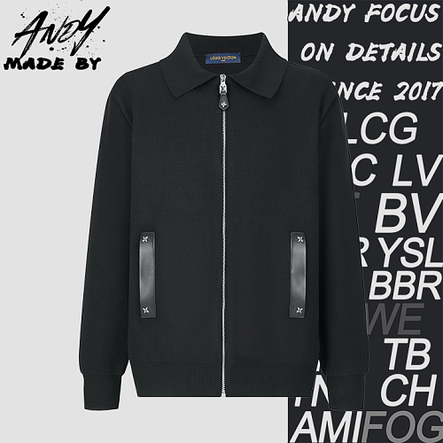 Louis Vuitton Leather Knit Wool Zip-Up Cardigan
