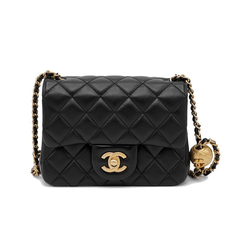 Chanel Gold Beaded Square Fat Man Flap Bag Black