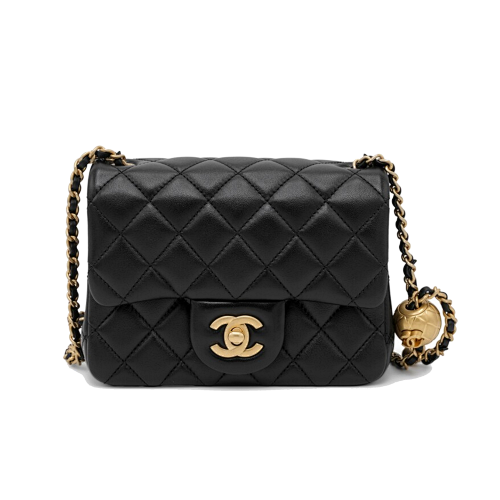 Chanel Gold Beaded Square Fat Man Flap Bag Black