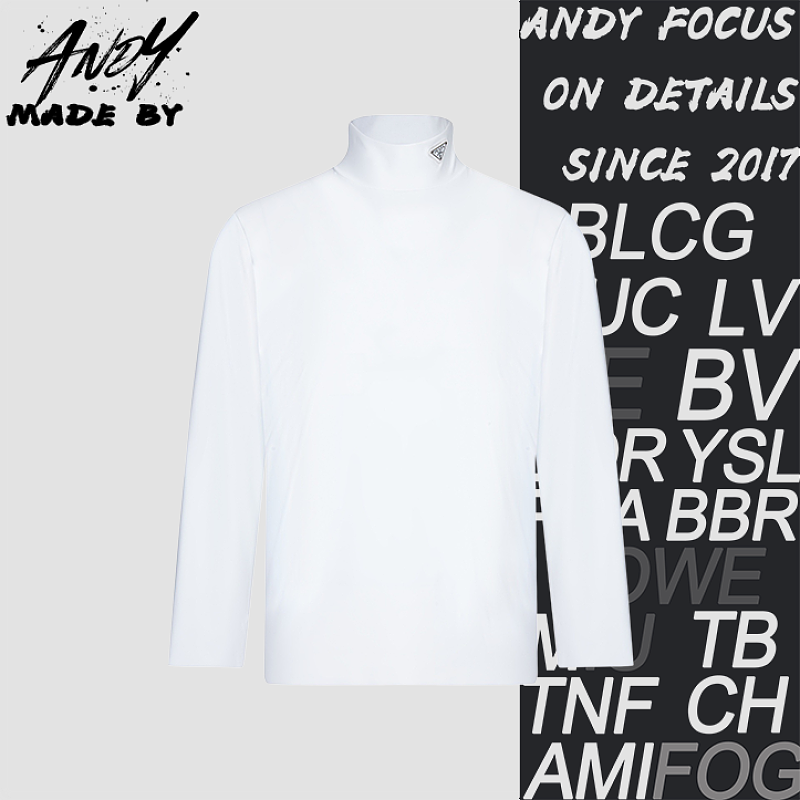Prada Triangle Leather Logo Turtleneck Sweater