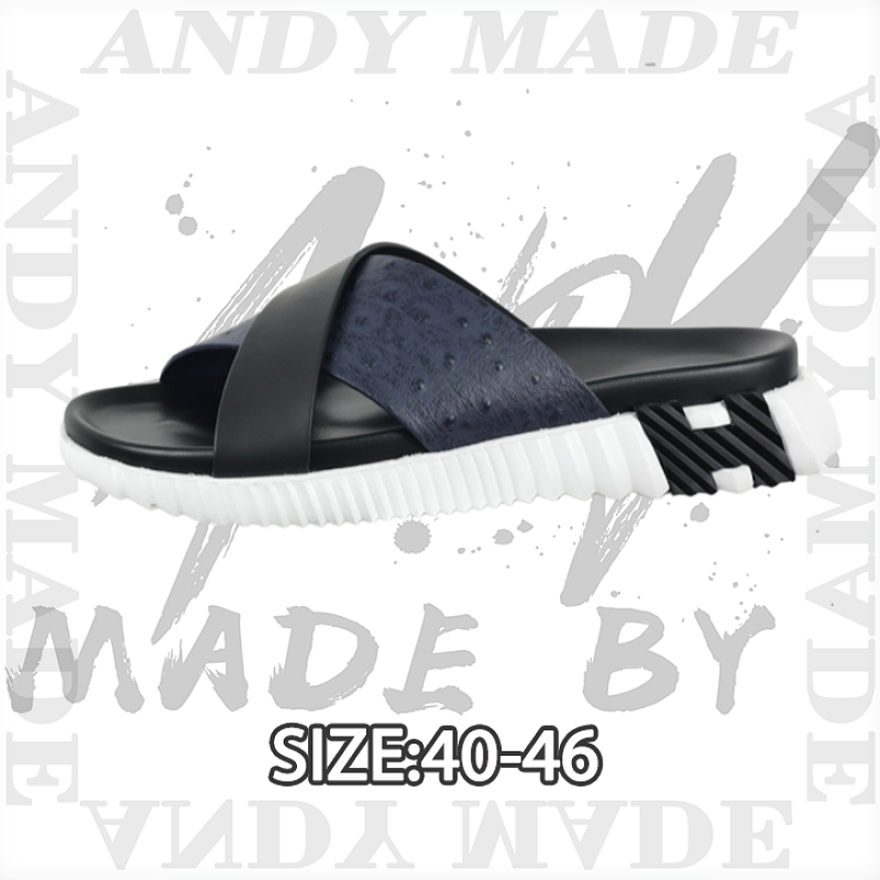Hermès Black And White Ostrich Leather Platform Sandals For Men