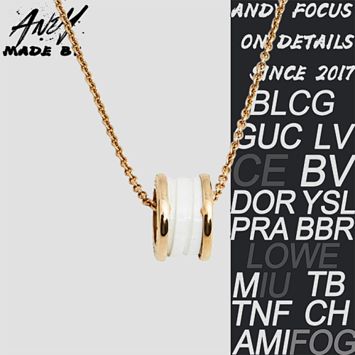 B Bulgari White Ceramic Necklace Rose Gold