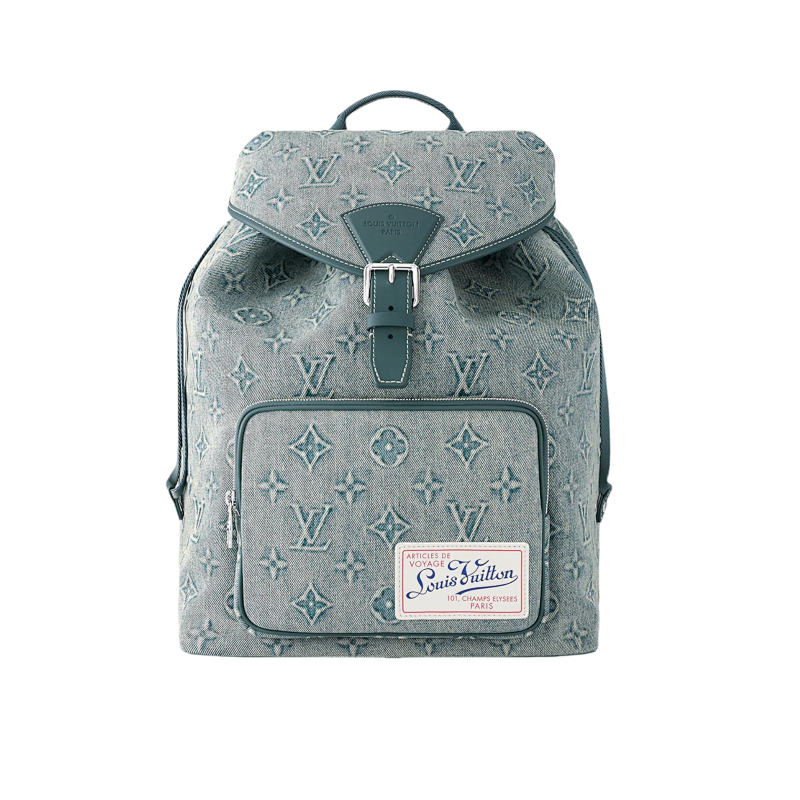 170 L V Full-print Embossed Old Flower Washed Denim Backpack
