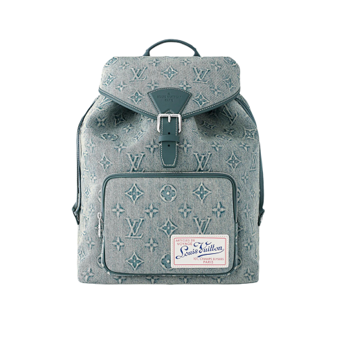 170 L V Full-print Embossed Old Flower Washed Denim Backpack