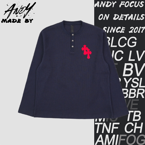Chrome Hearts CH Cross-Panel Waffle Henley Collar Long Sleeve