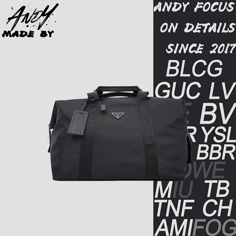 Enameled Metal Triangle Logo Nylon Travel Bag Black