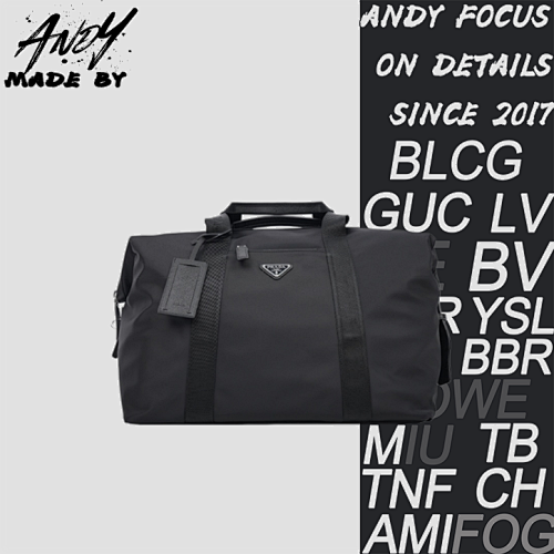 Enameled Metal Triangle Logo Nylon Travel Bag Black