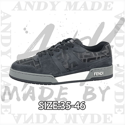 Fendi Fashion Sneakers Charcoal Black With Vintage Pattern