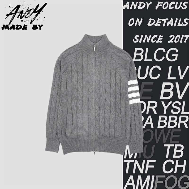TB Four-Bar Cable Knit Sweater Cardigan Grey
