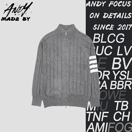 TB Four-Bar Cable Knit Sweater Cardigan Grey