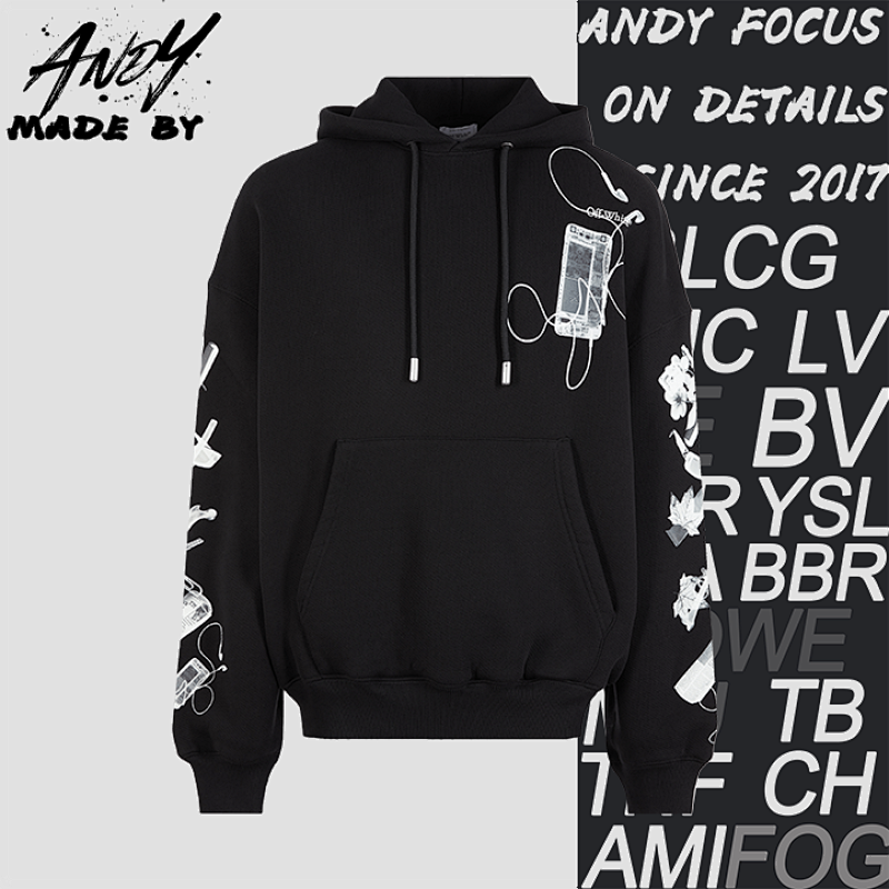 O FF Digital Headphones Arrow Print Hooded Sweatshirt
