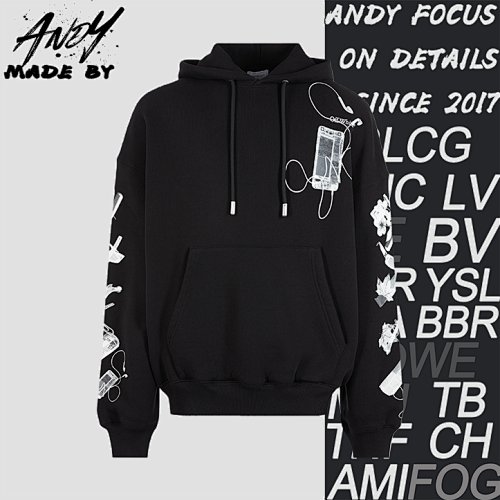 O FF Digital Headphones Arrow Print Hooded Sweatshirt