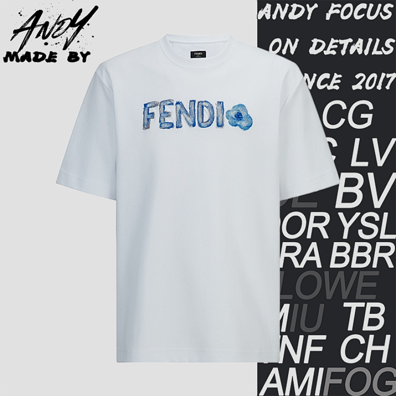 Fendi Embroidered Hand-painted Logo Short-sleeved T-shirt