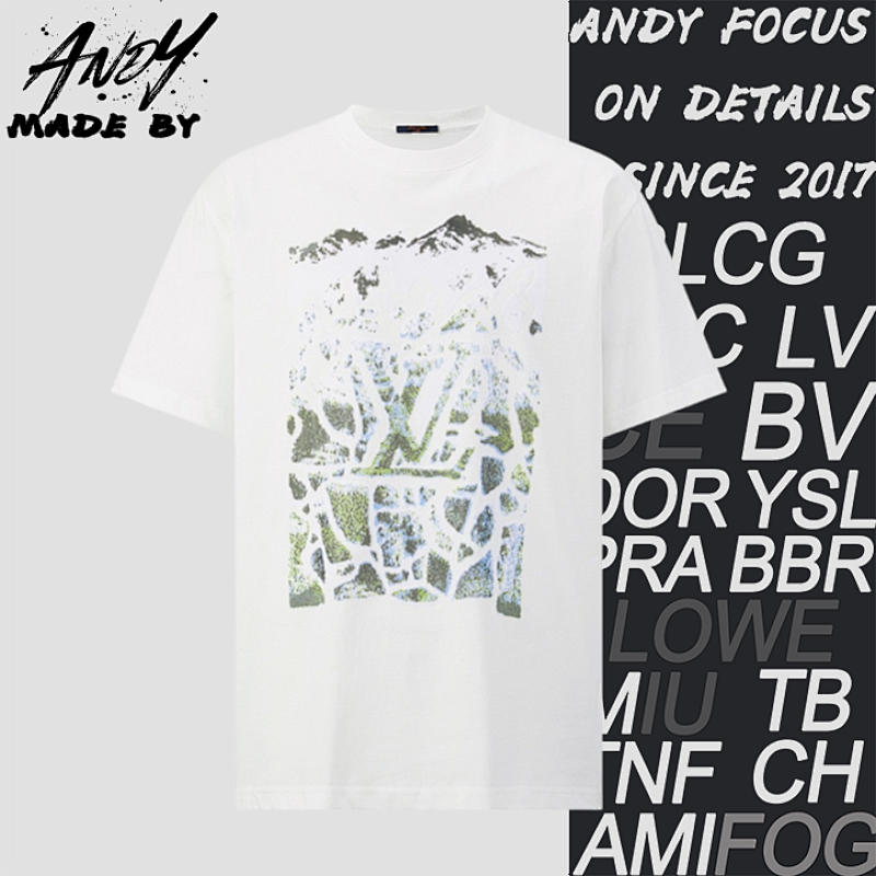 Louis Vuitton Mountain Landscape Flocked Logo Short-Sleeve T-Shirt